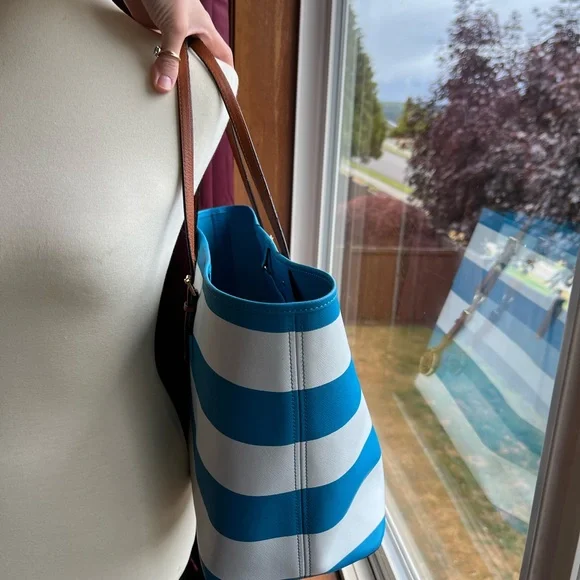 Michael Kors Striped Blue and White Tote - Picture 6 of 7